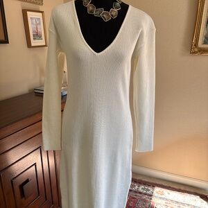 Vince White Ribbed Midi Maxi Dress Long Sleeve NWT Size L